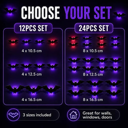 🔥 2026 Hot Sale 3D LED Bat Wall Decorations – 12/24PCS Light-Up Halloween Decor for Walls, Windows & Parties