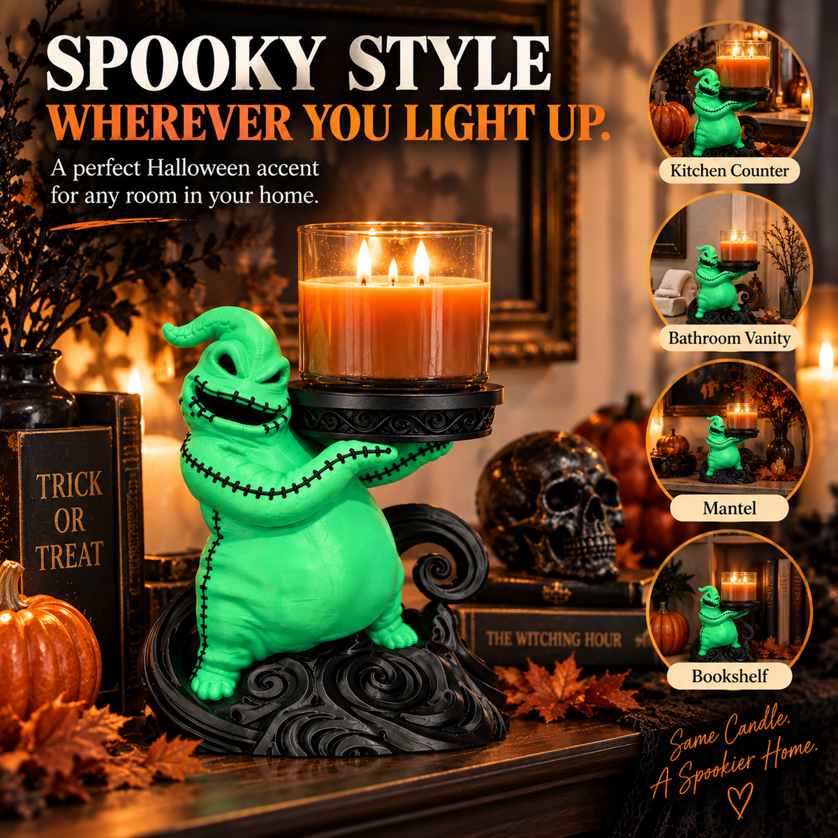 🎃 HOT SALE | Spooky Monster Candle Holder – Halloween Jar Candle Stand with Gothic Sculpted Base for Tabletop Decor