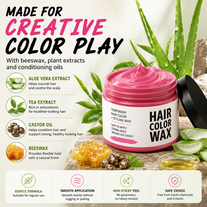 🌈 Temporary Hair Color Styling Wax | Washable Color & Strong Hold for Parties, Festivals and Cosplay