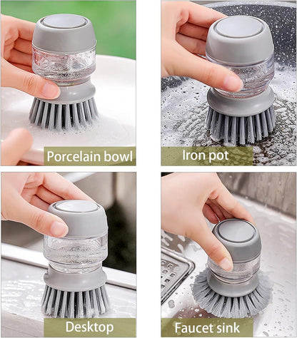 🧼 Soap Dispensing Palm Brush – Refillable Dish Scrubber With Drainage Stand