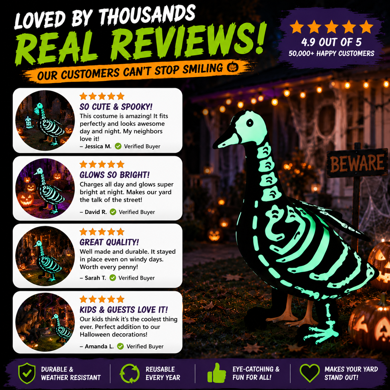 🔥 50K+ Sold | 🎃 Glowing Skeleton Goose Costume Halloween Yard Decor