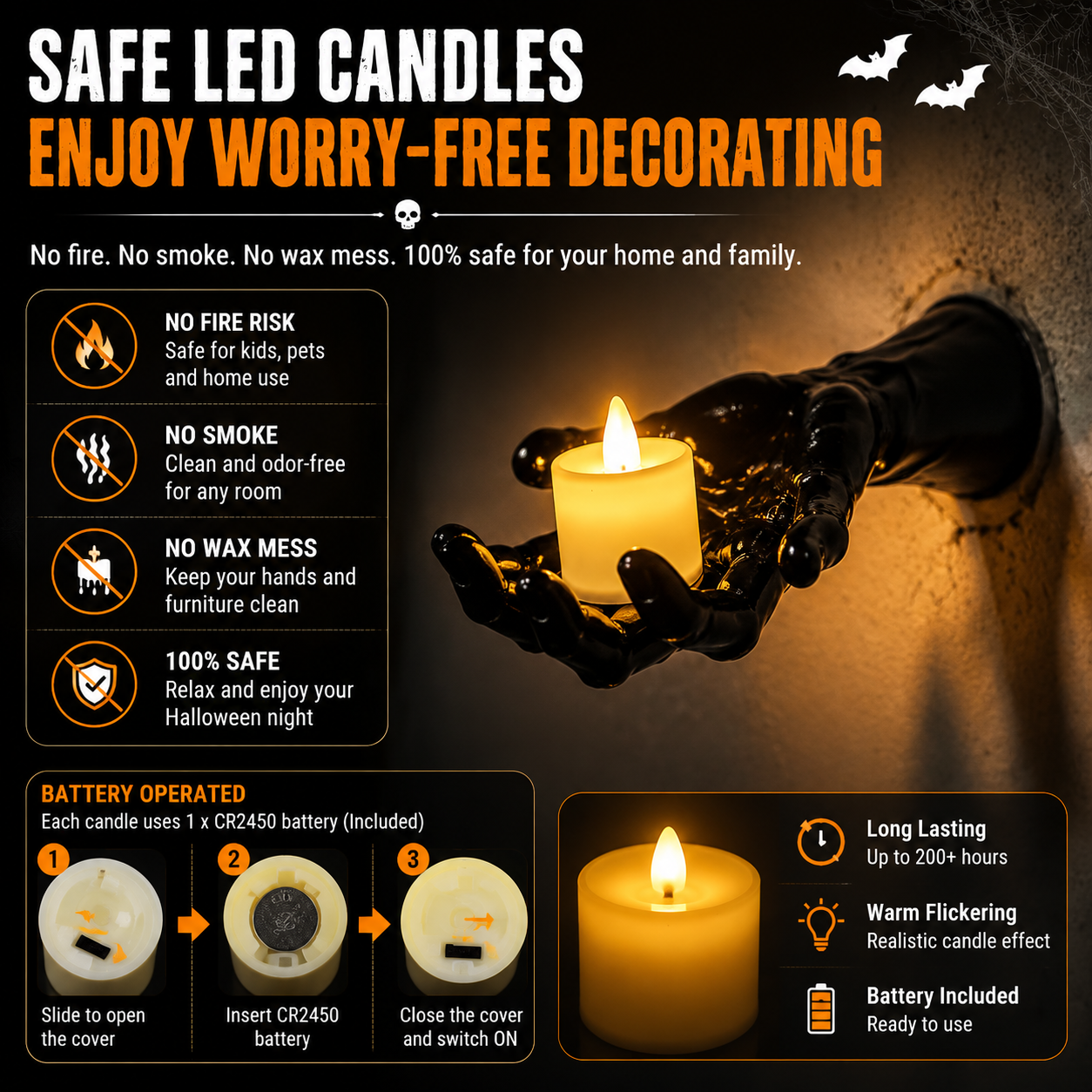 🔥 FLASH SALE 50% OFF – Ghost Hand LED Candle Holders | Halloween Gothic Wall Decor Set of 3