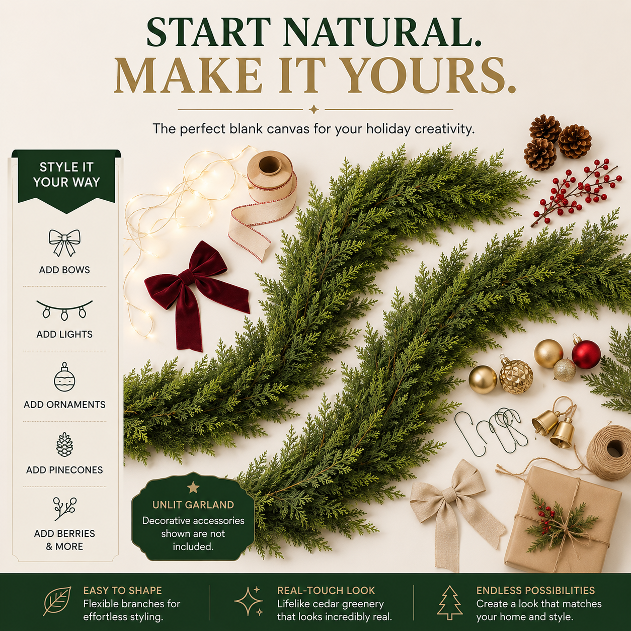 🏠 CHRISTMAS FAVORITE | Artificial Cedar Garland 2-Pack – 6 FT Faux Greenery for Mantels, Tables, Stairs & Walls