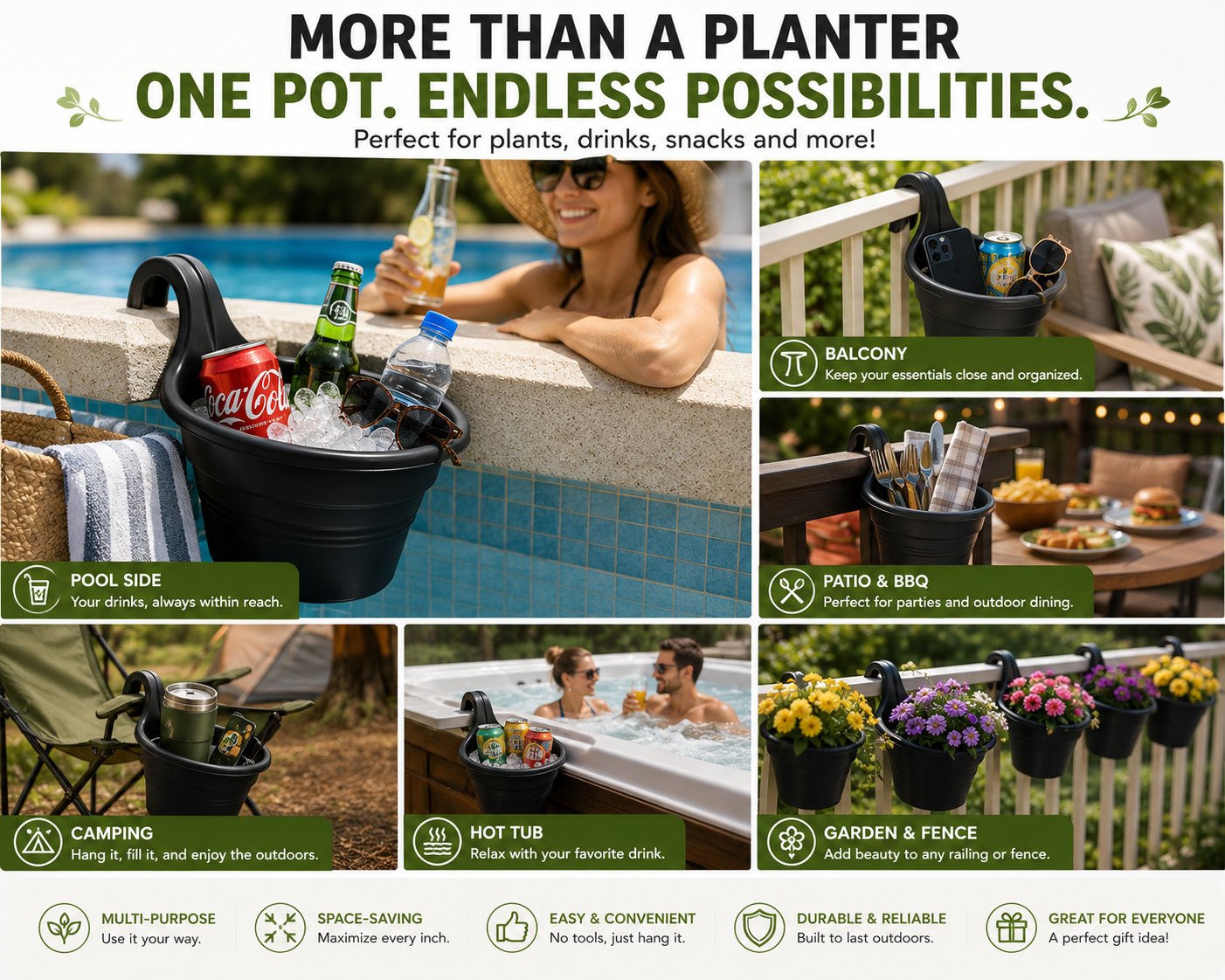 Balcony Hanging Planter – No Tools Rail Flower Pot | Space-Saving Garden Pot