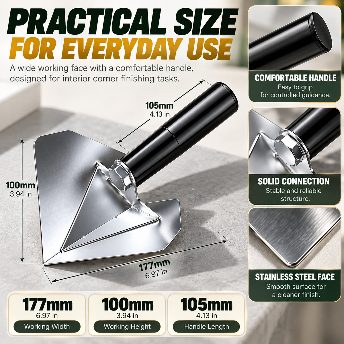 🏠 Corner Finishing Trowel – Stainless Steel Plaster & Putty Tool for Interior Wall Corners