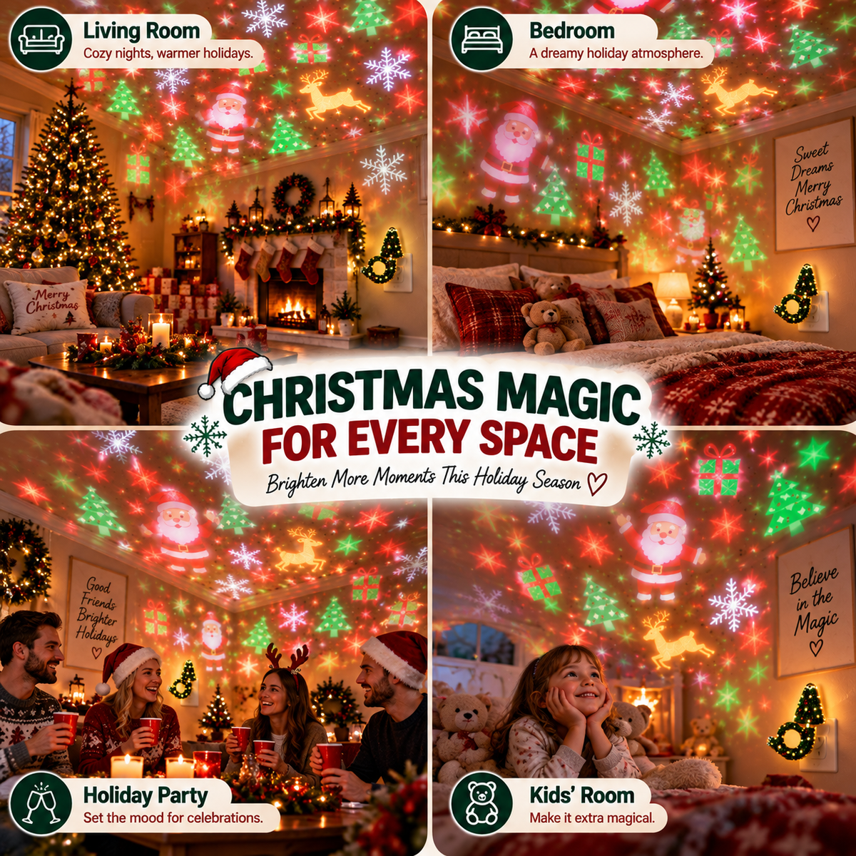 🎄 Christmas Projector Light – Plug-In Holiday Projection Lamp for Living Room, Bedroom & Party Decor