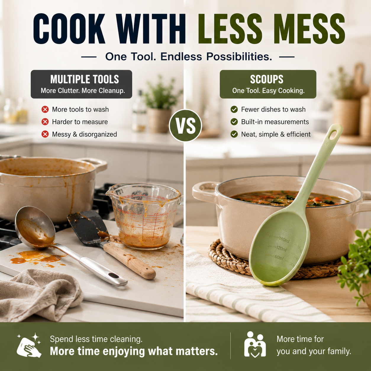 SCOUPS™ 3-In-1 Kitchen Spoon | Ladle Spatula Measuring Cup