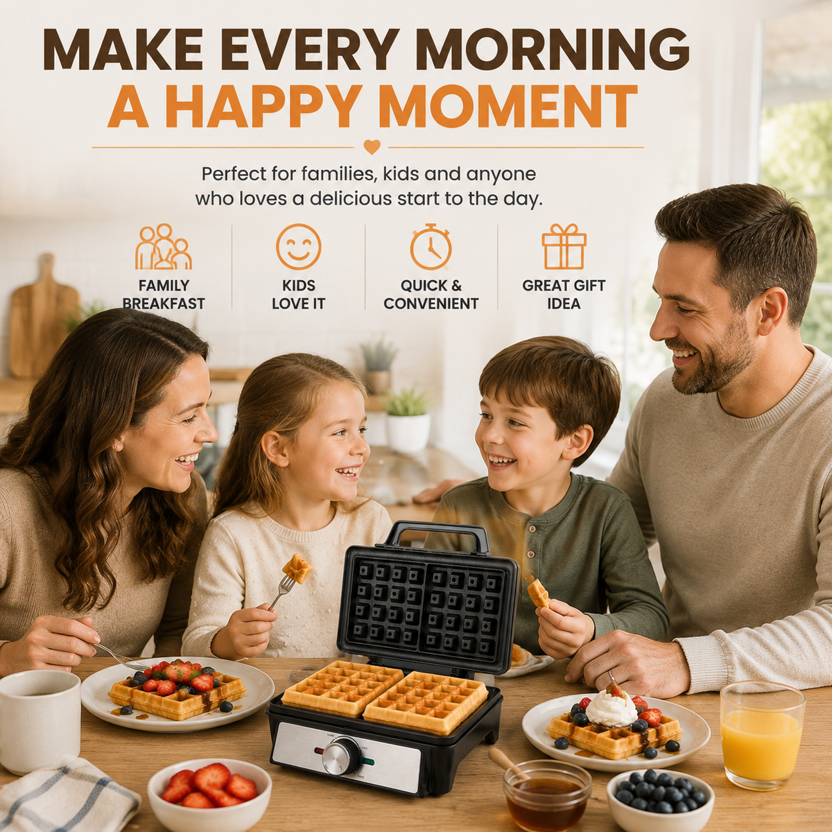 🧇 Belgian Waffle Maker | Thick Crispy Homemade Waffles With Non-Stick Plates