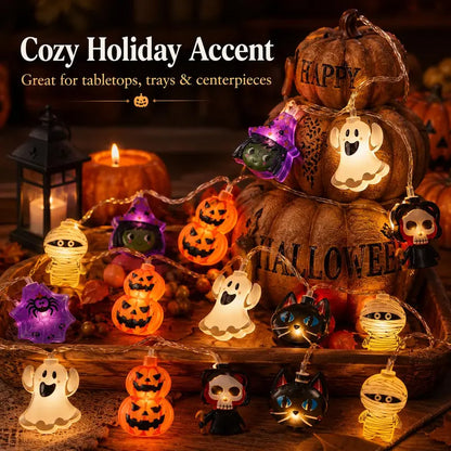 🎃 Halloween Character LED String Lights – 20 LEDs, 8 Modes & Timer
