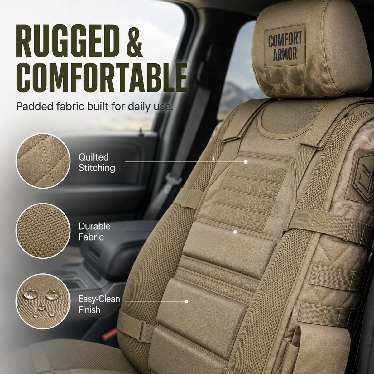 🎒 TRUCK SEAT ORGANIZER COVER | Tactical-Style Seat Protection with Utility Pockets, Webbing & Gear Storage
