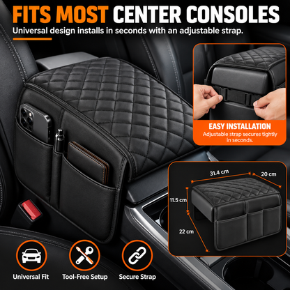 🚘 Car Center Console Armrest Riser – Padded Cushion with Side Storage & Non-Slip Base