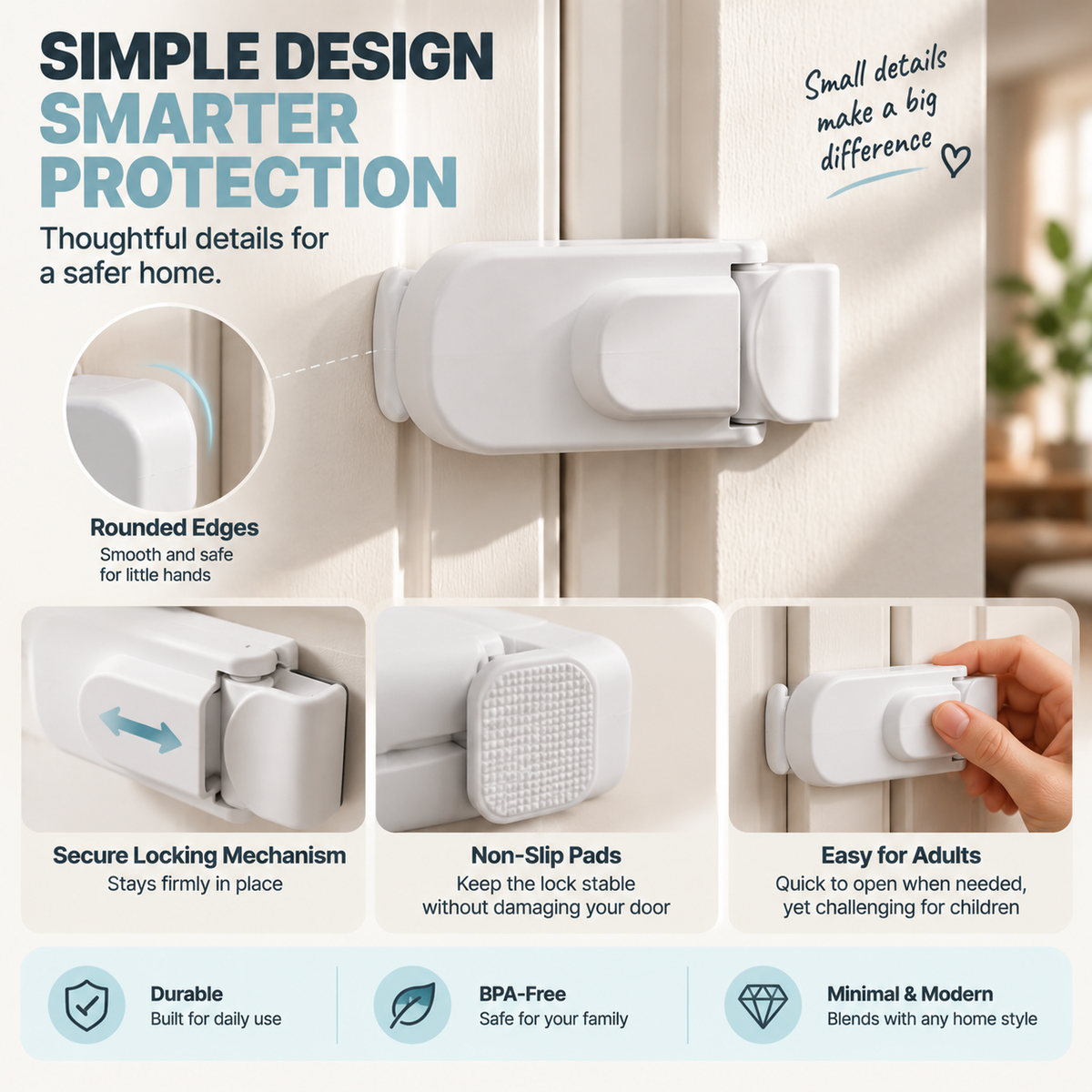 👶 TODDLER DOOR SAFETY LOCK | High-Mount Child Lock for Interior Doors with Tool-Free Installation