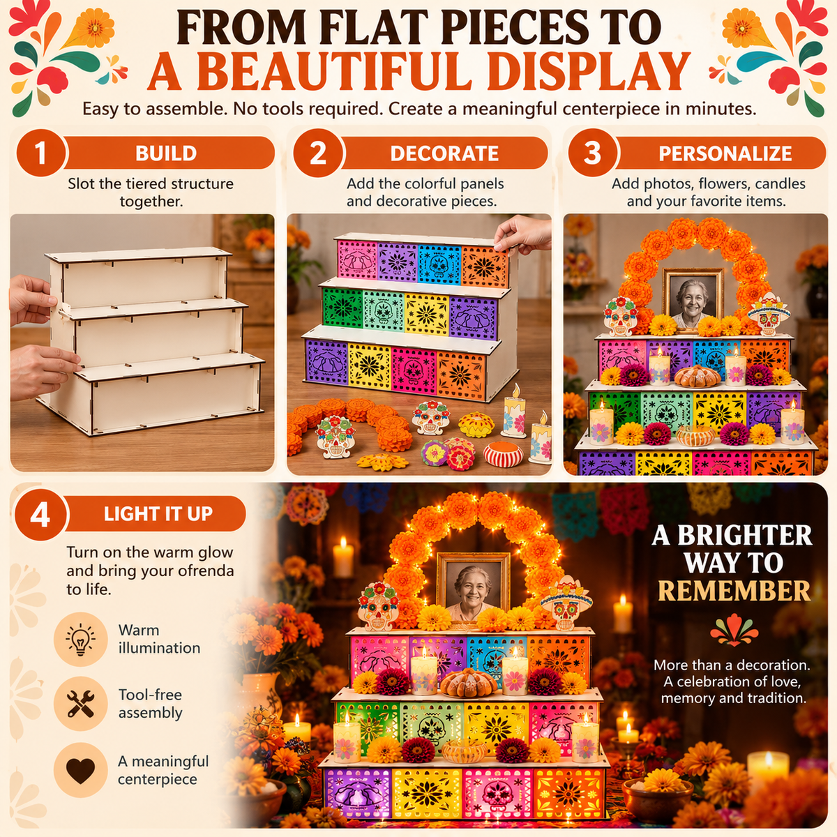 🔥Last Day 49% OFF - 🎃🏵️Day of the Dead Wooden Altar Display Set | 💕Death is not the end of life, forgetting is(📦Buy 2 Free Shipping)