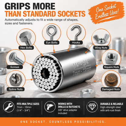 ⚙️ SELF-ADJUSTING SOCKET | Universal Multi-Size Adapter for Nuts, Bolts, Hooks & Everyday Fasteners