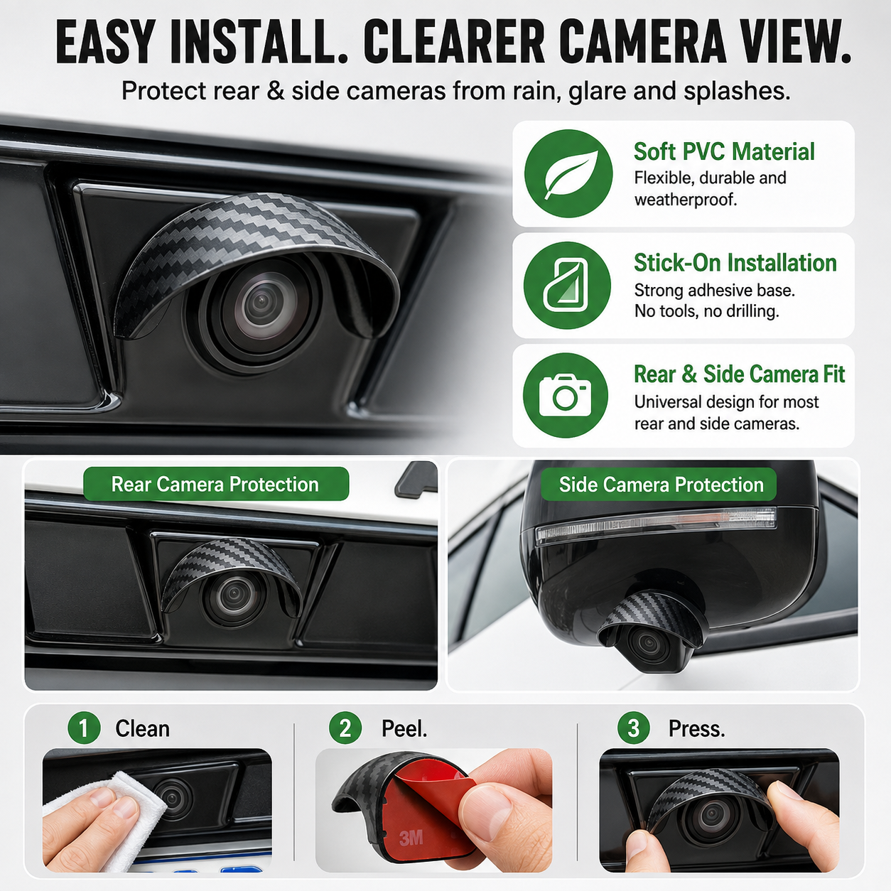 🚗 Car Backup Camera Rain Shield – Waterproof Rear View Camera Visor Cover, Anti-Rain & Sun Shade Protector (4PCS)