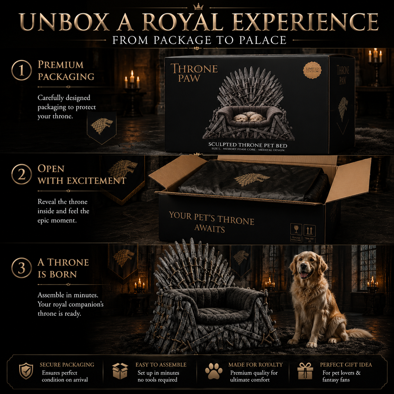 👑Luxury Pet Throne Bed Chair For Dogs Cats – Fantasy Royal Style Pet Furniture