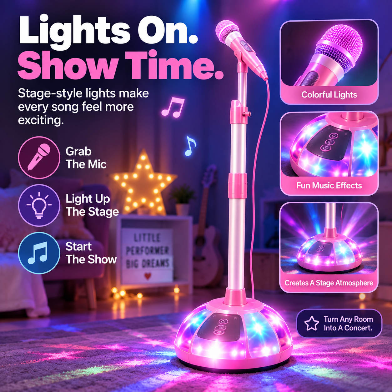 🎤 Kids Light-Up Karaoke Microphone Stand – Sing, Play & Perform