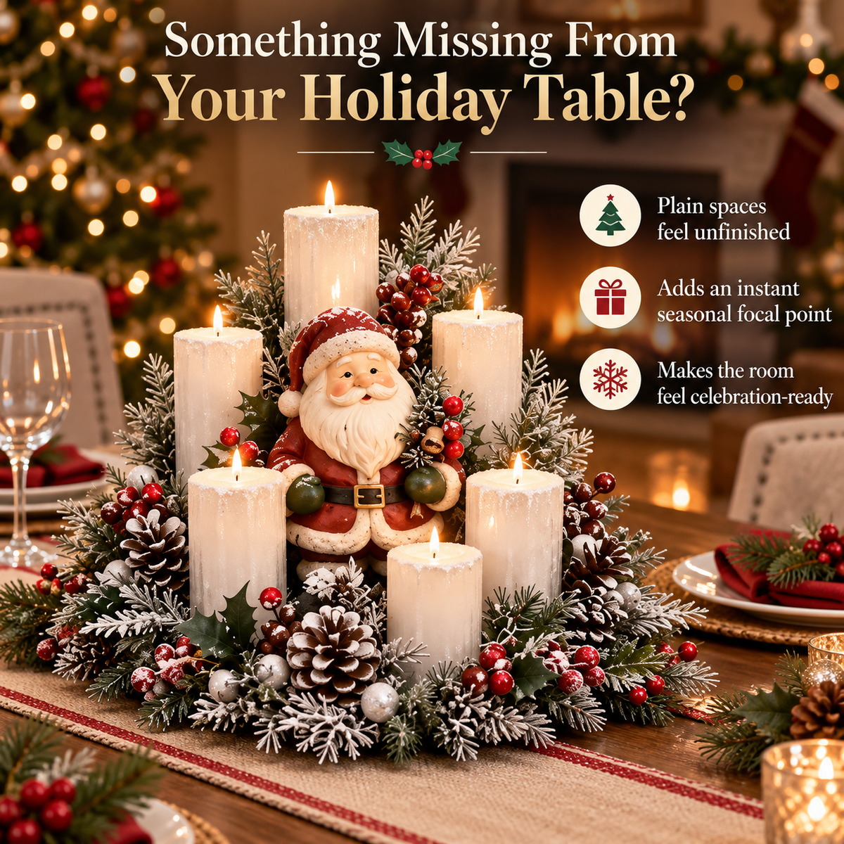 🎅🎄 Christmas Santa Table Centerpiece – Festive Winter Holiday Decor✨