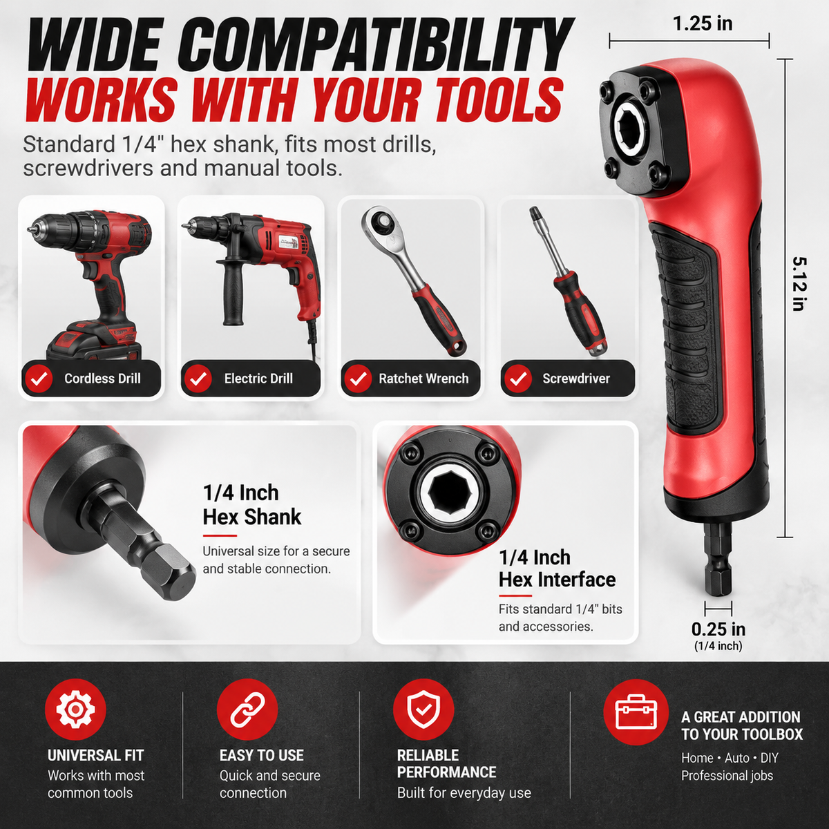 ⚙️ TIGHT SPACE DRILL ADAPTER | 90 Degree Right Angle Attachment for Drills & Screwdrivers with 1/4' Hex Shank
