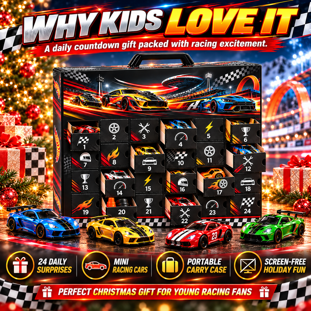 🏎️ 24-Day Racing Advent Calendar – Christmas Countdown Gift for Car Fans & Racing Lovers