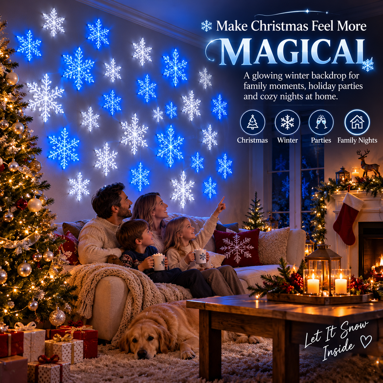 💙 WINTER WONDERLAND FAVORITE | Blue & White LED Snowflake Lights – Christmas Wall Decor for Living Rooms & Bedrooms