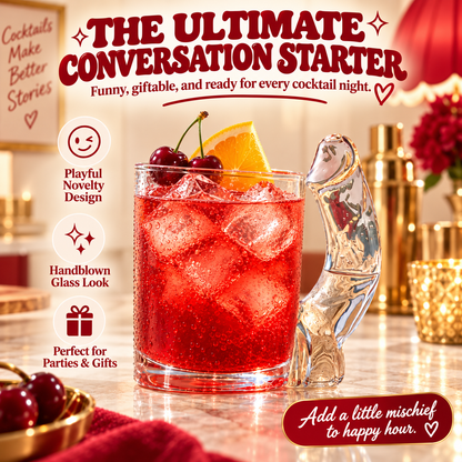 🍸 HOT SALE | Funny Novelty Glass Mug – Cheeky Sculpted Handle Drinking Glass for Parties, Birthdays & Gifts
