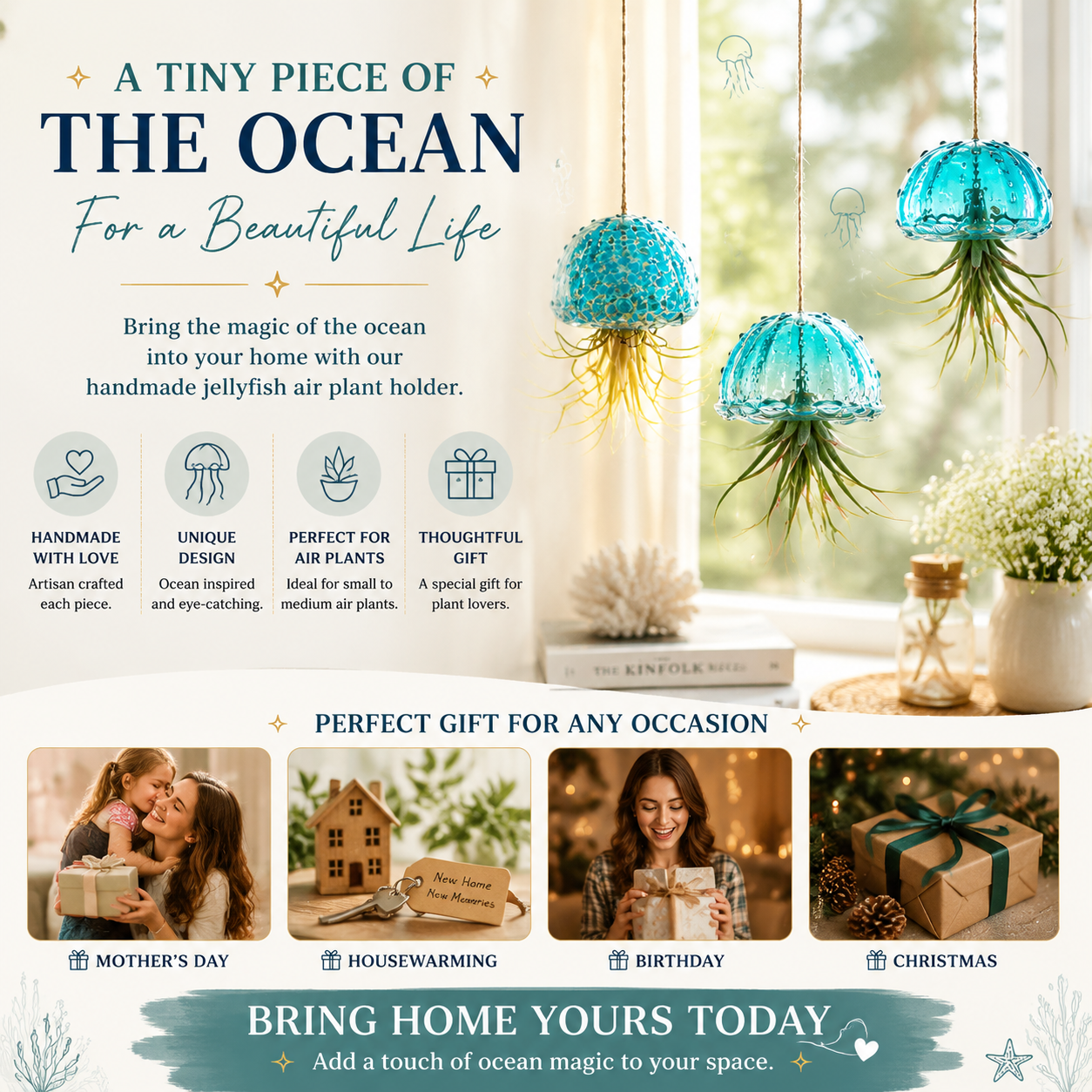 ✨ Handmade Jellyfish Glass Air Plant Holders | Ocean-Inspired Hanging Decor