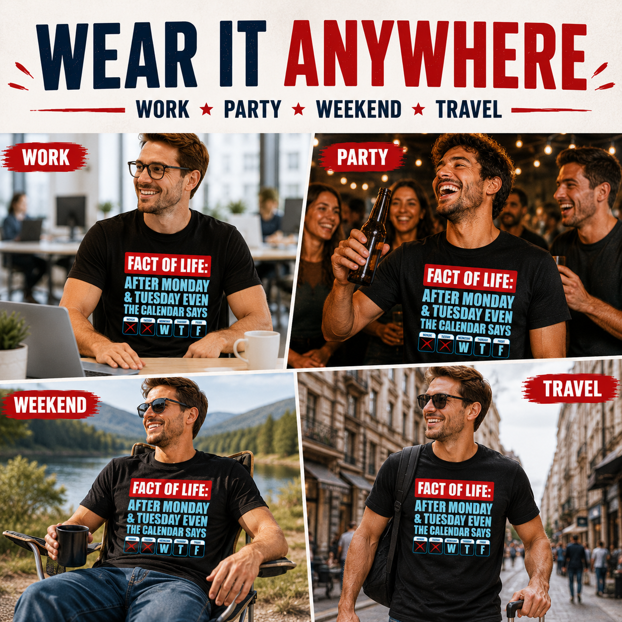 FACT OF LIFE WTF Calendar Tee | Funny 100% Cotton Office Shirt