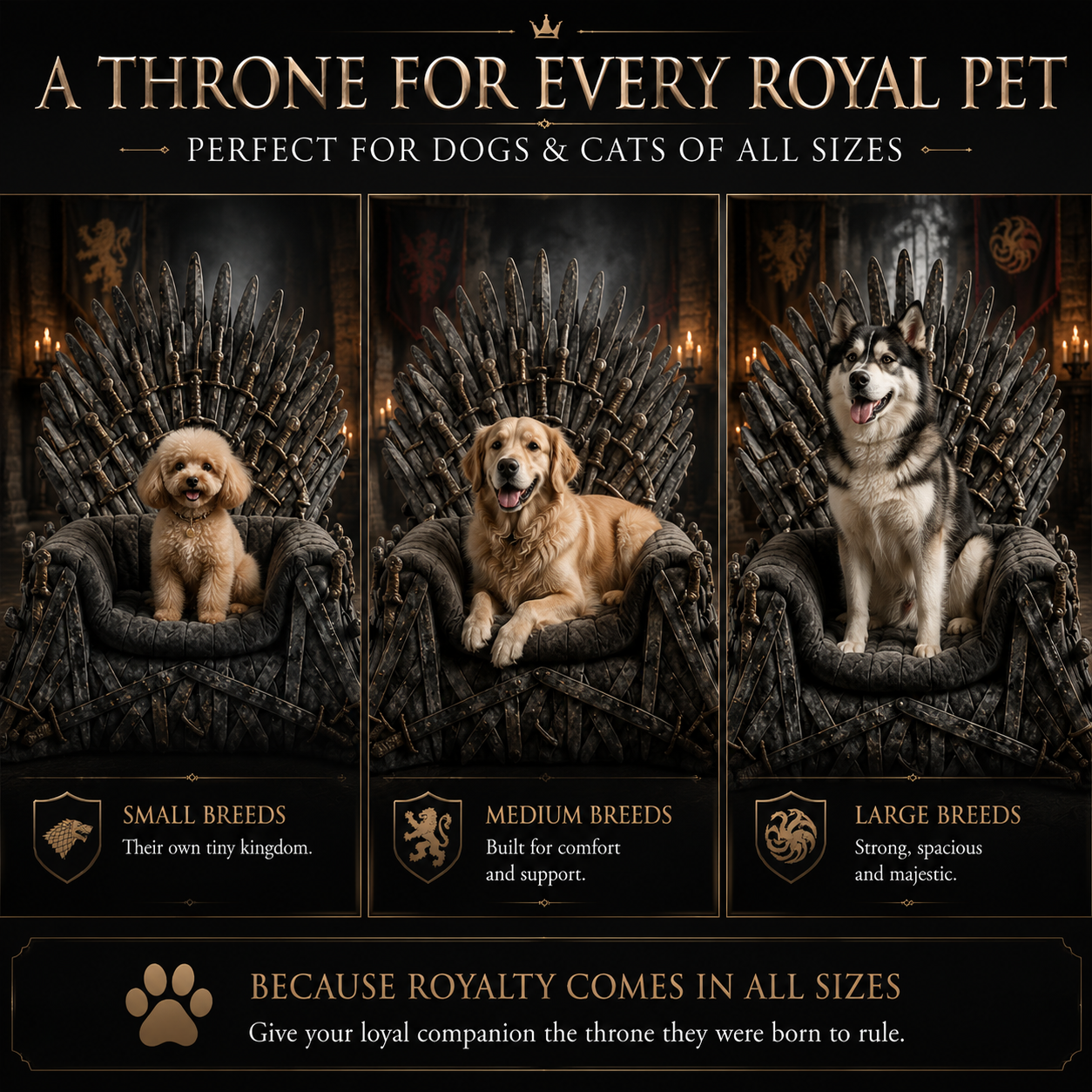 👑Luxury Pet Throne Bed Chair For Dogs Cats – Fantasy Royal Style Pet Furniture