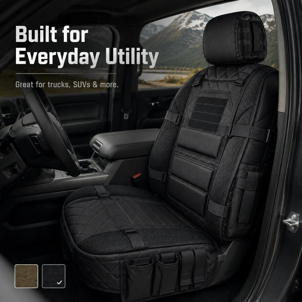 🎒 TRUCK SEAT ORGANIZER COVER | Tactical-Style Seat Protection with Utility Pockets, Webbing & Gear Storage
