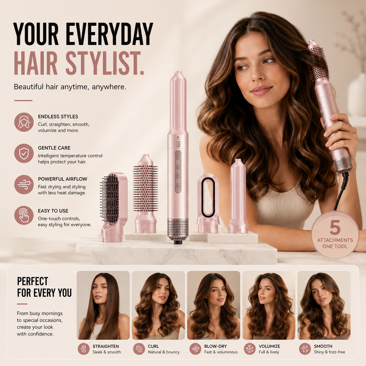 ✨ 5-in-1 Hot Air Styler – Dry, Smooth, Curl & Volumize