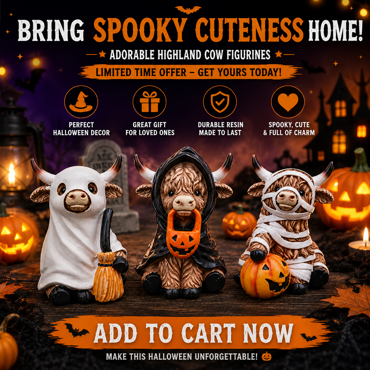 🔥 55% OFF TODAY 🎃 Halloween Highland Cow Resin Figurines