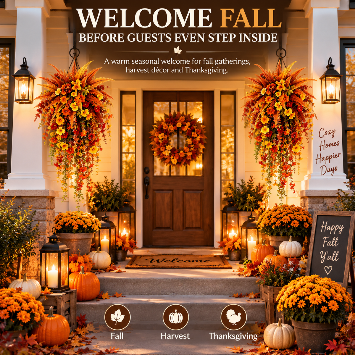 🏡 FALL PORCH FAVORITE | Cascading Artificial Fern Swag – Autumn Hanging Decor for Entryways, Columns & Gates