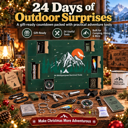🏕️ OUTDOOR LOVER FAVORITE | 24-Piece Camping Gear Advent Calendar – Christmas Countdown Gift for Adults