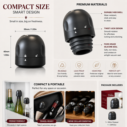 🎁 EVERYDAY WINE ESSENTIAL | Compact Reusable Bottle Stopper for Dinner, Date Night & Entertaining