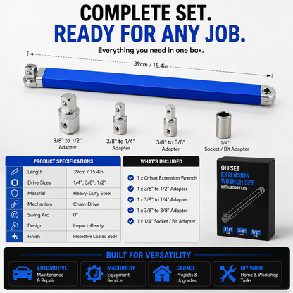 💥 HOT DEAL | Impact-Ready Offset Extension Wrench – Multi-Drive Adapter Tool for Tight Repair Spaces