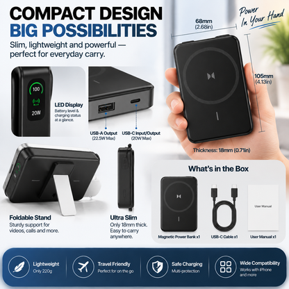 🧲 HOT SALE | Magnetic Wireless Power Bank – Portable Charger with Phone Stand & Battery Display for Travel
