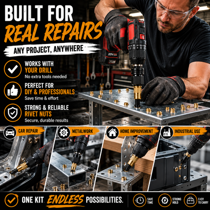 Hot🚀Head Rivet Nut Tool-M3 M4 M5 M6 M8 Rivnut Kit-Carbon Steel Rivnut Set.