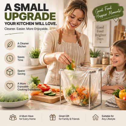 🗑️ HOT SALE | Foldable Countertop Trash Bag Holder – Stainless Steel Kitchen Waste Rack for Grocery Bags & Food Scraps