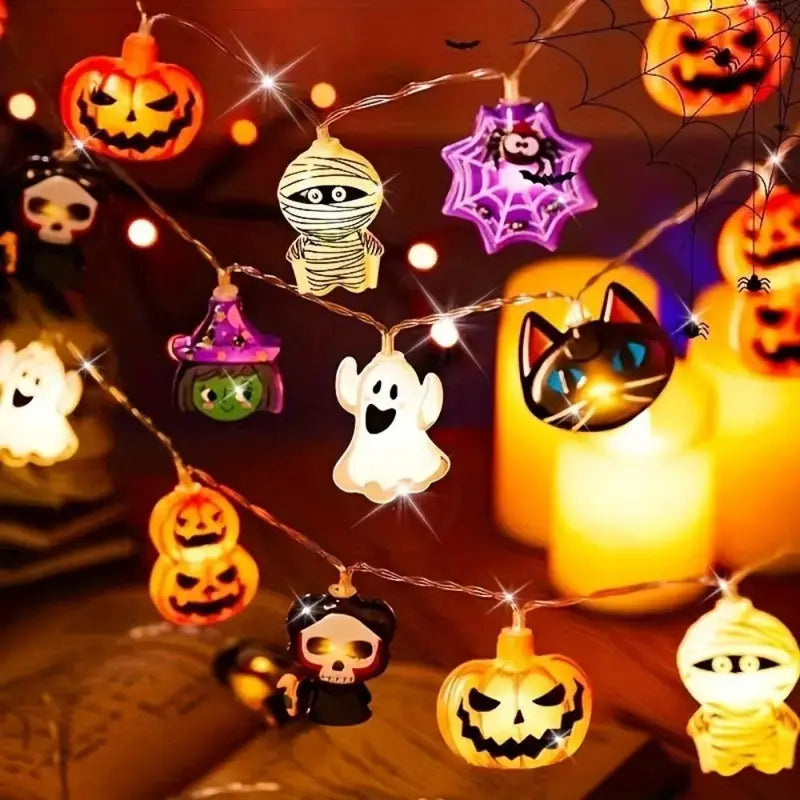 🎃 Halloween Character LED String Lights – 20 LEDs, 8 Modes & Timer