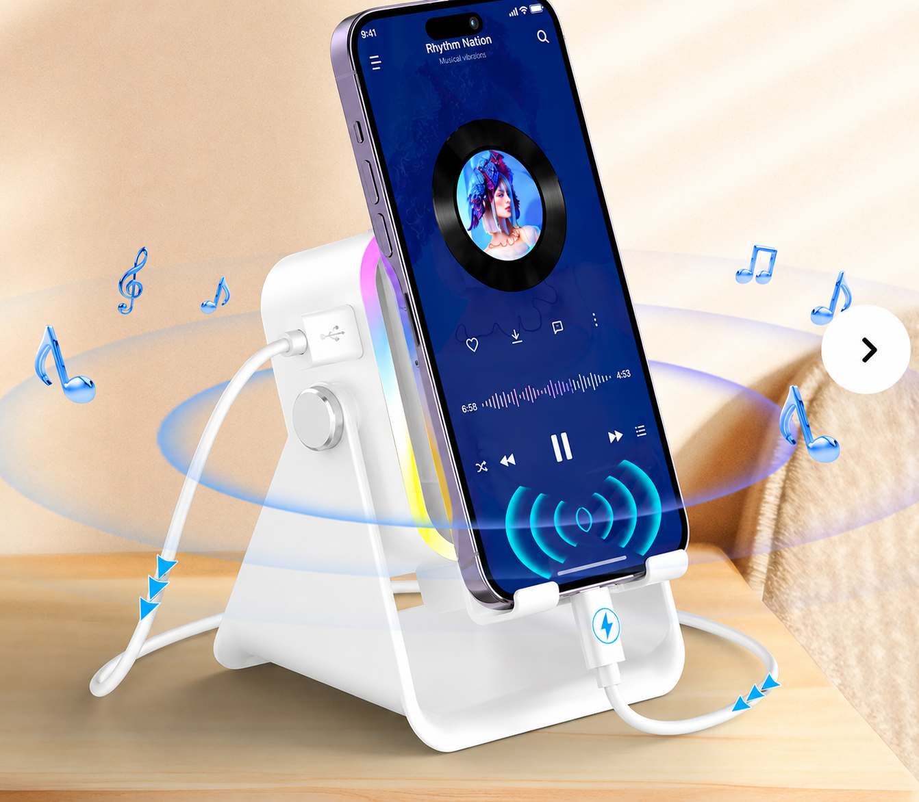 📱5-in-1 Smart Induction Speaker Stand | Bluetooth Speaker, RGB Light & Power Bank