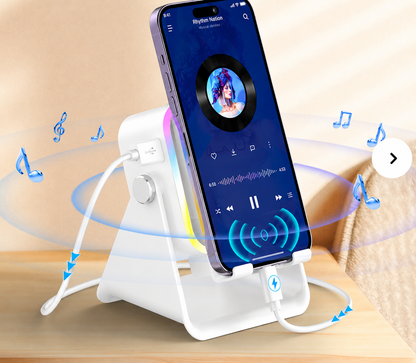 📱5-in-1 Smart Induction Speaker Stand | Bluetooth Speaker, RGB Light & Power Bank