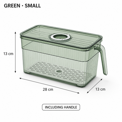 🥬 Stackable Refrigerator Produce Storage Box with Date Dial, Drain Basket & Easy-Pull Handle