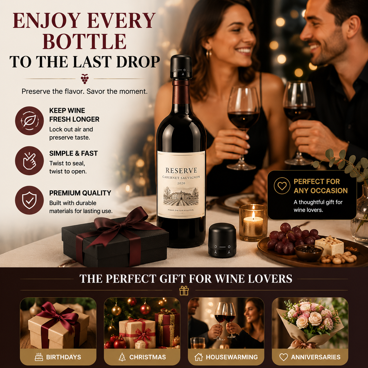 🍷 Premium Vacuum Wine Stopper – Keep Wine Fresh Longer with Airtight Seal