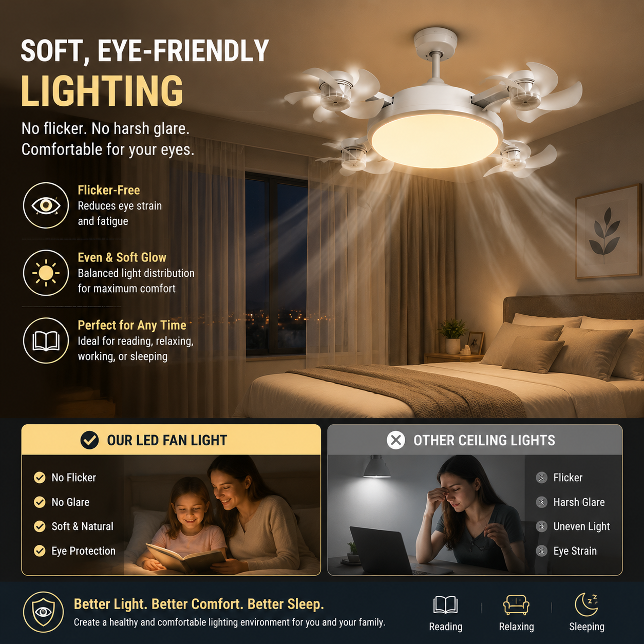 🌀New E27 Socket Ceiling Fan Light – 2‑in‑1 Silent LED Fan with Remote Control, Energy‑Saving Cooling & Lighting Combo for Home Bedroom