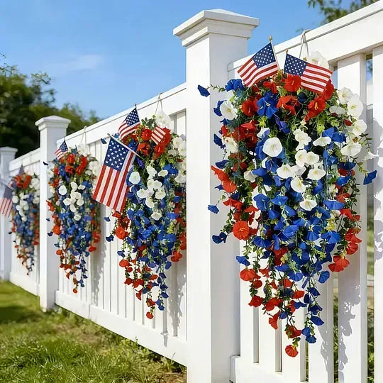 America 250th Anniversary Patriotic Hanging Flowers With LED Lights