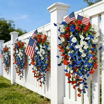America 250th Anniversary Patriotic Hanging Flowers With LED Lights