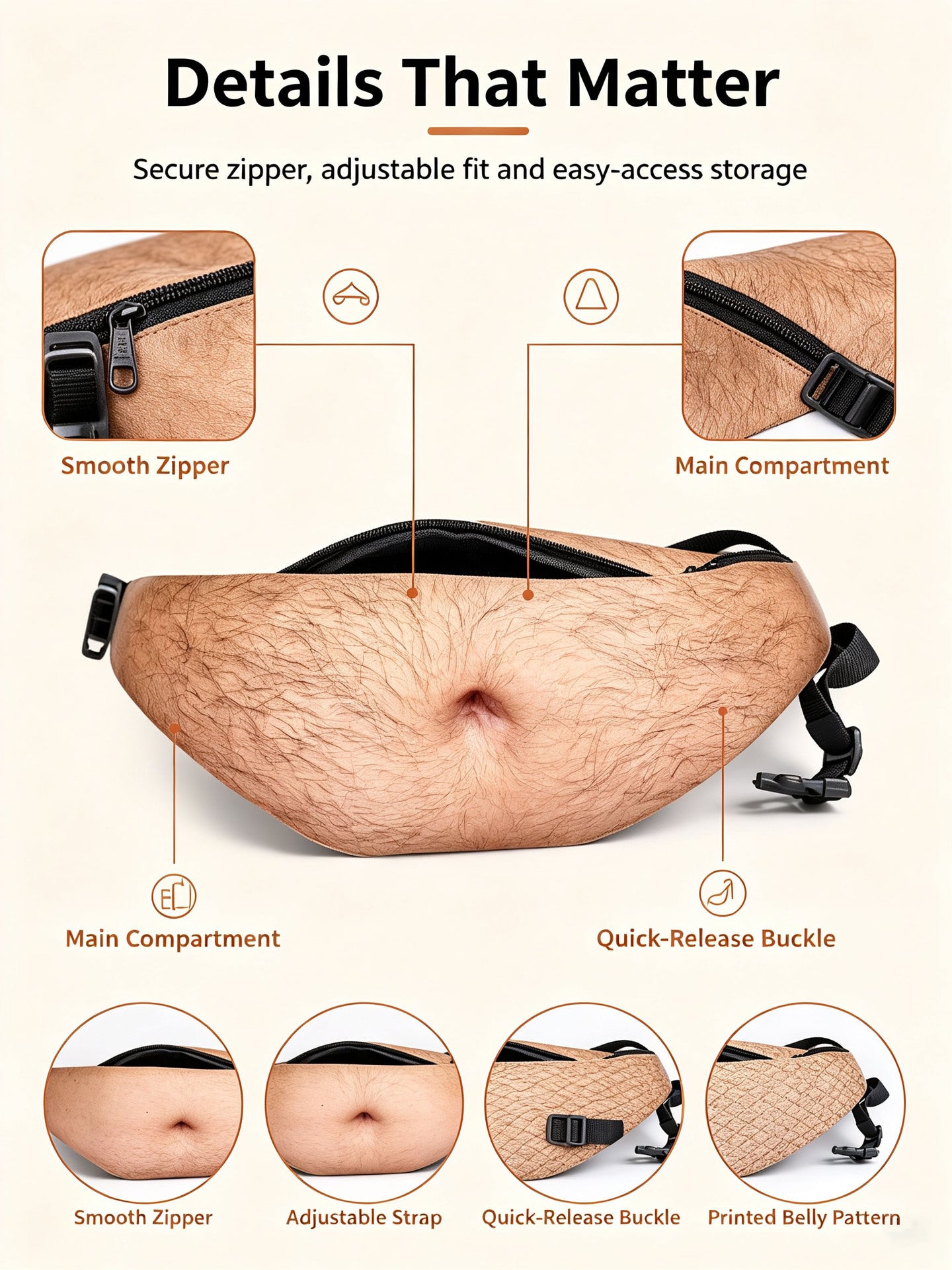😂 Realistic Beer Belly Fanny Pack – Funny Hidden Waist Bag & Gag Gift