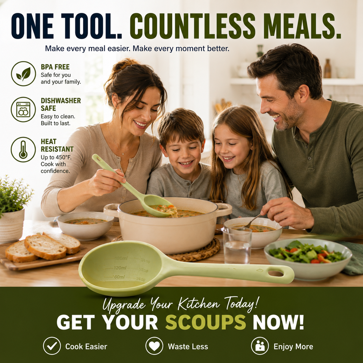 SCOUPS™ 3-In-1 Kitchen Spoon | Ladle Spatula Measuring Cup