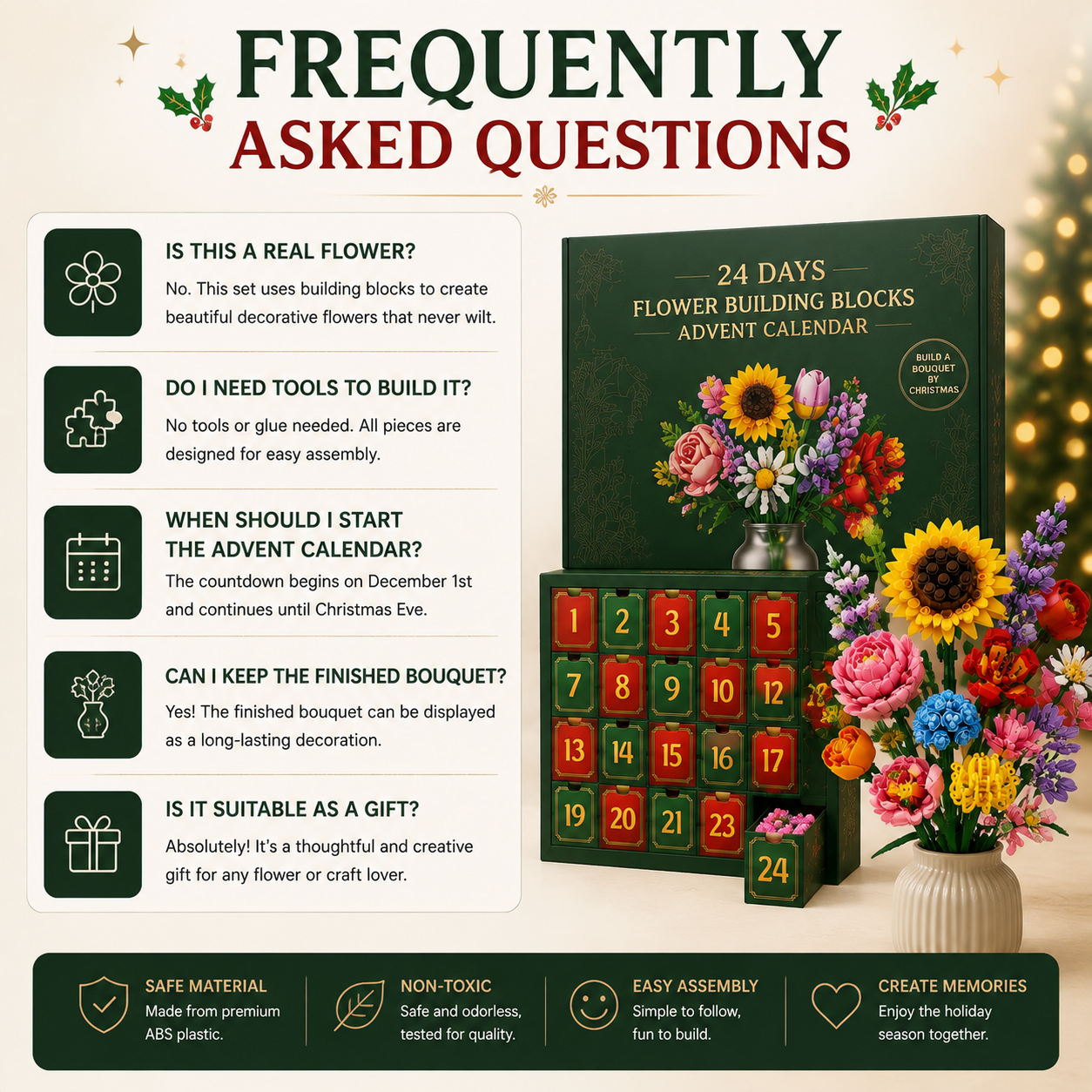 🌸 CHRISTMAS FAVORITE | Flower Building Blocks Advent Calendar – 24 Daily Surprises That Become a Decorative Bouquet